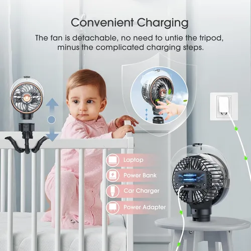 Miniatura 2 de Ausic Ventilador portátil Mister de 3.5 fl oz para cochecito, batería recargable segura para bebés, esenciales para bebés, ventiladores de clip