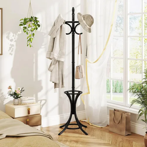 Miniatura 3 de Tangkula Perchero con soporte para paraguas, perchero independiente de 73 pulgadas con 12 ganchos, entrada de madera para ropa, bolsos, sombreros