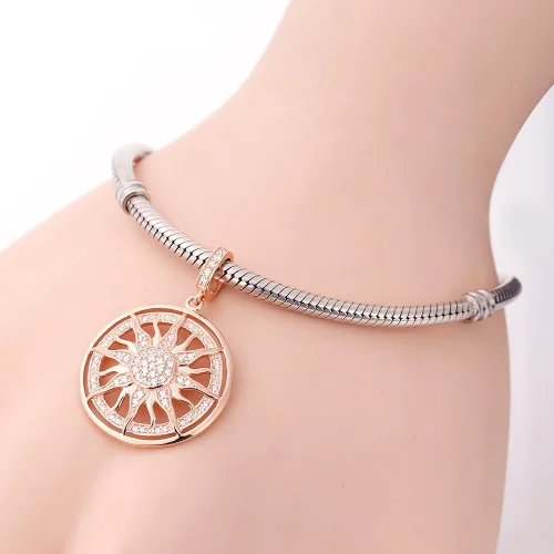 Miniatura 4 de Oro rosa sol colgantes plata de ley 925colgantes con circonita transparente para pulsera de cadena de serpiente de 3mm