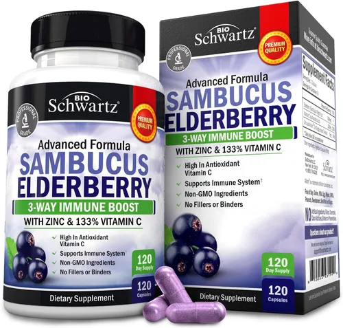 Miniatura 8 de Cápsulas de saúco con zinc y vitamina C para adultos, vitaminas de apoyo inmunológico para mujeres y hombres, Sambucus negro, vitamina C y zinc