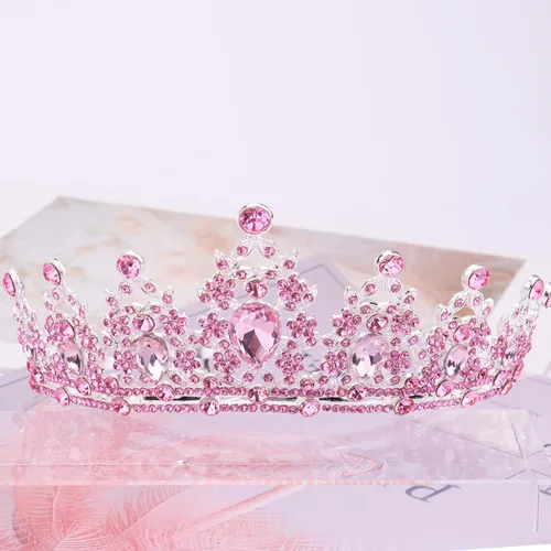 Miniatura 2 de Didder Tiaras de cristal rosa para mujer, corona de princesa con peine, tiaras de boda y coronas para mujeres, tiaras para niñas, fiesta de 03 Rosa