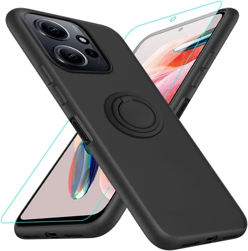 Para Xiaomi Redmi Note 12 4G Caja Del Teléfono Con Protector De Pantalla De Vidrio, Soporte De Anillo Giratorio De 360 ° Kickstand/Stand Silicona