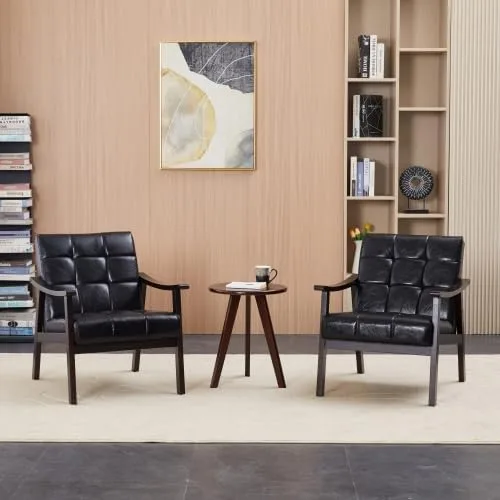 Miniatura 2 de HopeHope Sillón de madera tapizado de poliuretano moderno, de 29.5 x 27.2 x 33.1 in, 400 libras, color negro, sillas de invitados, sillas