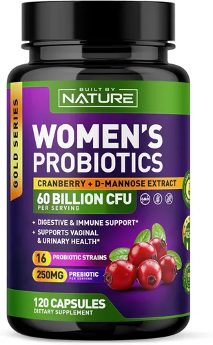 Probióticos para mujeres – 60 mil millones de UFC, 16 cepas, con arándano, D-manosa y prebióticos – Apoya la salud digestiva, inmune y vaginal – Sin