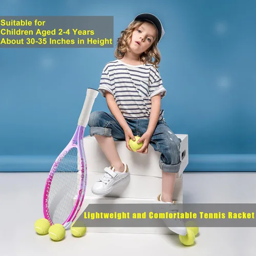 Miniatura 6 de bo'weiqi Raqueta de tenis para niños de 17"-25" para edades de 2-12 años, raqueta de tenis juvenil ligera para niñas y niños, deportes al aire Rosa