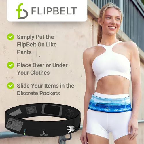 Miniatura 5 de FlipBelt Cinturón para correr con cremallera, riñonera para fitness y correr, empresa estadounidense Negro