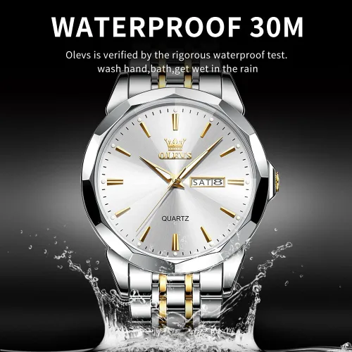 Miniatura 4 de OLEVS Watch for Men Diamond Business Dress Analog Quartz Stainless Steel Waterproof Luminous Date Two Tone Luxury Casual Wrist Watch Blue