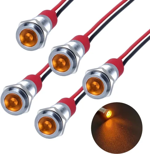 Miniatura 7 de 5Pcs 12V-24V Luz indicadora LED de ahorro de energía Montaje de orificio 8mm (1/3") 20mA Señal de lámpara de cabeza plana ancha impermeable piloto