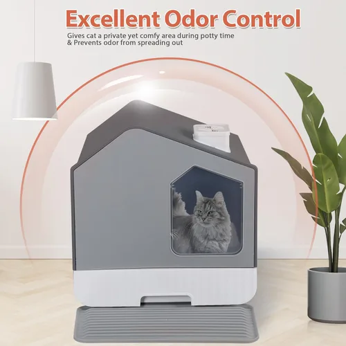 Miniatura 4 de Caja de arena grande cerrada para gatos con alfombrilla y cuchara de arena cubierta para gatos, inodoro inodoro inodoro antisalpicaduras