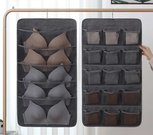 Miniatura 4 de AARAINBOW Organizador colgante de brasieres y calzones con bolsillos de malla, organizador de calcetines colgantes de doble cara para armario, bolsa