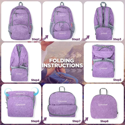 Miniatura 5 de ZOMAKE Mochila ultraligera plegable de 20L, mochilas plegables pequeñas resistentes al agua para senderismo, mochila de día colapsable para mujeres