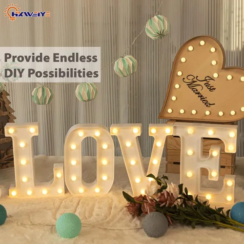 Miniatura 5 de HXWEIYE Letras iluminadas L, Letrero de luces LED con letras del alfabeto 26 y números 10, luces grandes para letras de fiesta de cumpleaños, barra