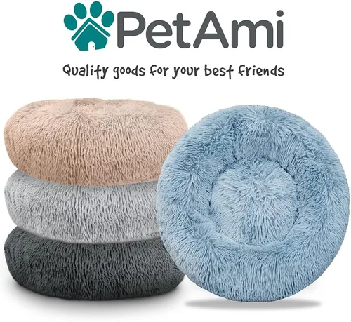 Miniatura 9 de PetAmi Cama calmante para perros y gatos pequeños y medianos, 23 camas redondas en forma de dona, cama lavable y esponjosa de piel sintética