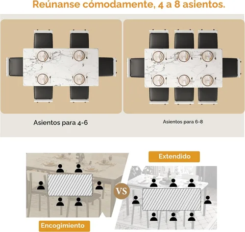 Miniatura 5 de IRONCK Mesa de comedor extensible de 5 piezas de 63 pulgadas con 4 sillas tapizadas, juego de mesa de cocina para 4-8 personas, juegos de comedor