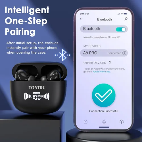 Miniatura 3 de Auriculares inalámbricos, auriculares Bluetooth 5.3 con reducción de ruido ENC/ANC, pantalla LED de potencia, control táctil, resistentes al agua