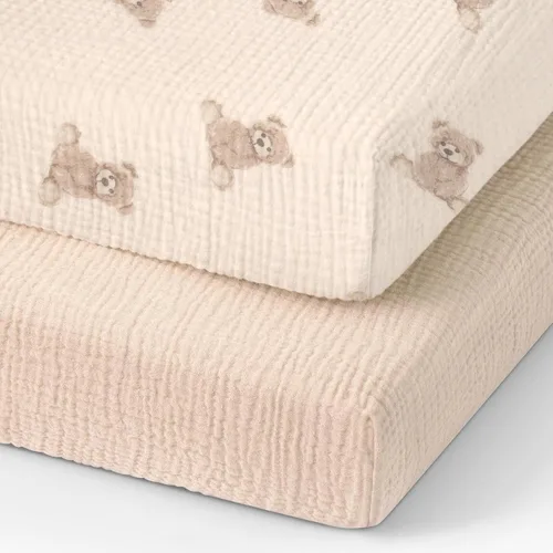 Miniatura 18 de Sábanas orgánicas para cuna de bebé de 33 x 17 pulgadas, 100% algodón de muselina para bebé, niña, niño, funda de colchón ajustable suave compatible