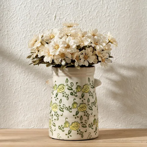 Miniatura 11 de SIDUCAL Florero rústico de cerámica estilo granja Florero bohemio de cerámica decorativo para flores de 7 pulgadas con acabado de esmalte de arena