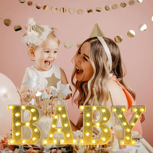 Miniatura 5 de BABY - Letras iluminadas de marquesina, luz decorativa LED grande para bebé, letras emisoras de luz blanca cálida, baby shower, cumpleaños, familia