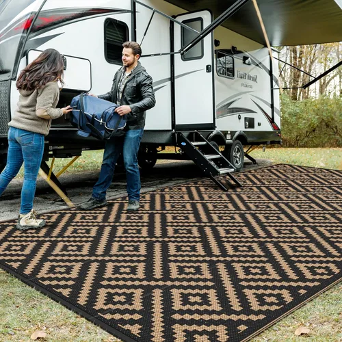 Miniatura 27 de GENIMO Alfombra de exterior impermeable de 5 x 8 pies, alfombras reversibles, alfombra de área, alfombra de plástico para exteriores, alfombra Negro