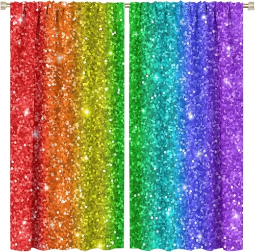 Miniatura 86 de Cortinas opacas abstractas de arco iris, pintura de color arcoíris con gotas, diseño gráfico creativo con bolsillo para barra, para sala de estar