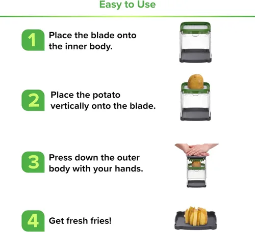 Miniatura 6 de Prep Naturals 3-en-1 Cortador manual de patatas fritas - Cuchillas intercambiables para cortador de patatas y cortador de freír - Funciona como