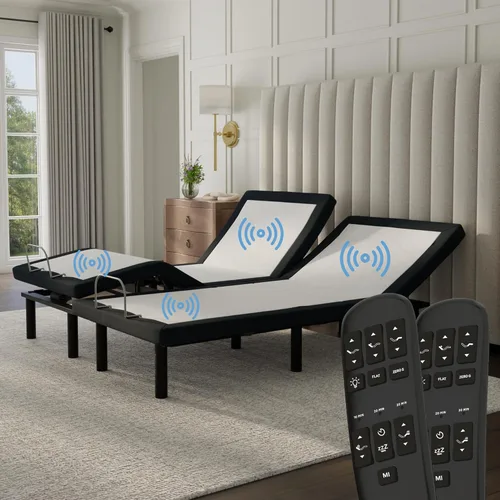 Blissful Nights Split King e4 Marco de Base de Cama Ajustable con Gravedad Cero, Masaje, Anti-Ronquidos, Carga USB Dual, Luz Nocturna Debajo de la