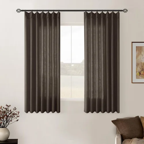 Miniatura 141 de Cortinas de lino natural con pliegues fruncidos de 120 pulgadas de largo para sala de estar, cortinas plisadas con ganchos y lengüeta trasera