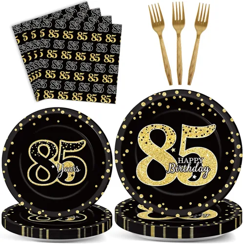 Miniatura 8 de 96 piezas de decoración de cumpleaños número 65 para hombres, platos y servilletas de papel para la mesa de pastel, suministros de mesa