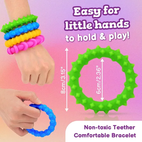 Miniatura 6 de Juguetes sensoriales para ansiedad para niños pequeños, paquete de 4 pulseras sensoriales de silicona para masticar Calmantes para autismo