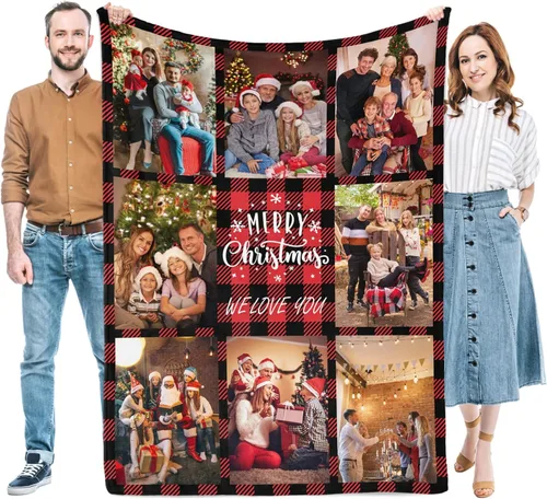 Mantas personalizadas de Feliz Navidad, regalos personalizados con tus propias fotos, manta de fotos personalizada para mamá, papá, abuela, abuelo,