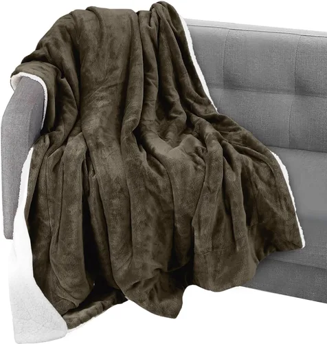 Miniatura 34 de Elegant Comfort Manta reversible de franela sherpa, ultrasuave, mullida, acogedora y afelpada, manta decorativa ligera para todas las estaciones, 50