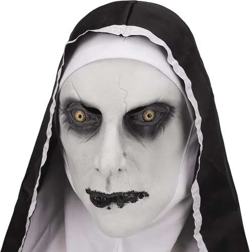 Miniatura 4 de Starsouce Máscara de monja de látex aterradora con bufanda, disfraz de monja de terror, máscaras de cabeza completa para disfraces de Halloween
