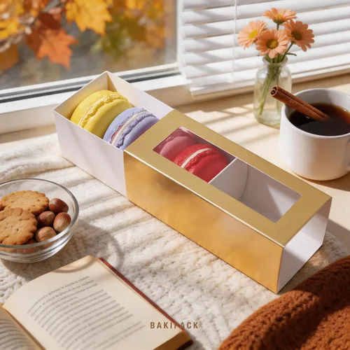 Miniatura 2 de 30 cajas de macarons para 4 o 5 macarons, cajas de regalo doradas para macarons, cajas de dulces, caja de macarons con ventana transparente