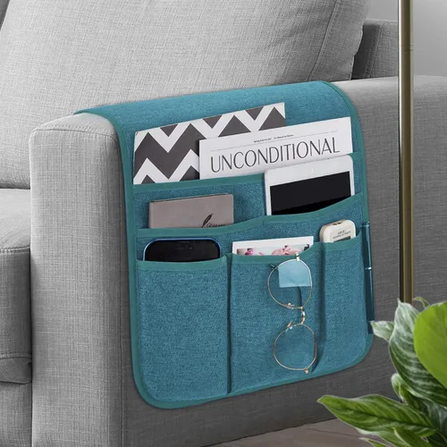 Miniatura 8 de Teniux Organizador de sillón con control remoto para sofá reclinable, organizador antideslizante con 5 bolsillos para revista, tableta, teléfono