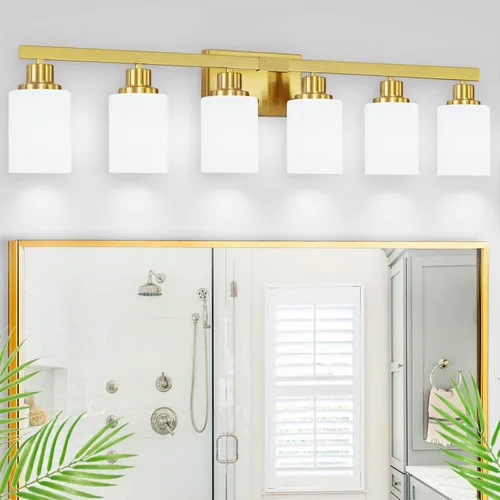 Miniatura 15 de Juego de 2 apliques de pared para baño, 1 luz negra, apliques de pared modernos para interiores con pantallas de vidrio blanco, lámpara de pared