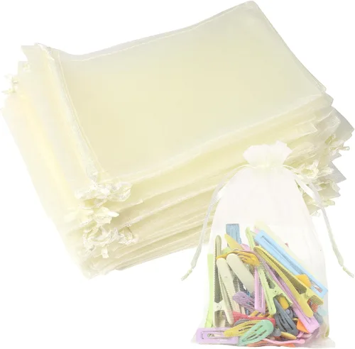 Miniatura 9 de Partyeah 50 bolsas de organza de 4 x 6 pulgadas, pequeñas bolsas de malla para joyas, bolsas con cordón para bolsas de regalo de organza de dulces