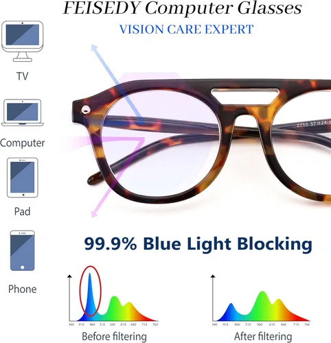 Miniatura 5 de FEISEDY Gafas de bloqueo de luz azul aviador de los años 70, marco piloto cuadrado, antideslumbrante, gafas de computadora para mujeres y hombres