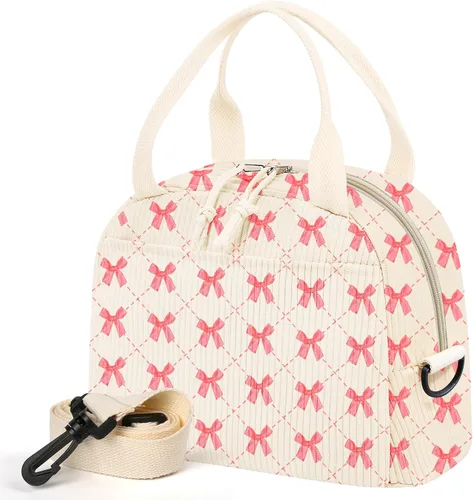 Miniatura 19 de WOBAGMEN Lonchera para Mujer, Bolsa de Almuerzo Linda de Cordura Aislada con Correa para Mujeres Adultas para Trabajo y Picnic (beige)