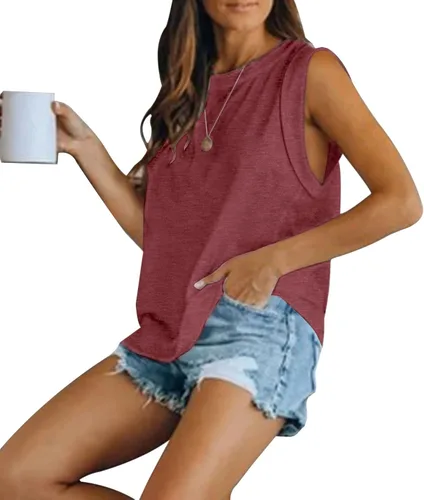 Miniatura 2 de Camiseta sin mangas de verano para mujer, ajuste holgado, casual, cuello redondo, básica