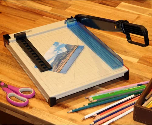 Miniatura 7 de Cortador de papel de 12 pulgadas, base de metal sólido, hoja afilada para recortar fotos, tarjetas, etiquetas, capacidad de 12 hojas, ideal