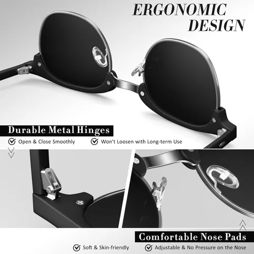 Miniatura 4 de LINVO Gafas de sol polarizadas sin montura para hombres y mujeres, lentes de sol clásicos retro con medio marco para conducir, protección UV Un