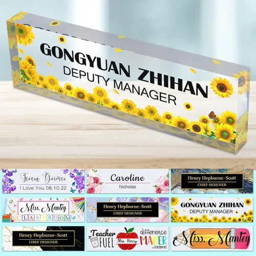 Miniatura 20 de Placa de nombre de escritorio personalizada para profesores, placa de nombre para escritorios, placa de escritorio de vidrio acrílico transparente