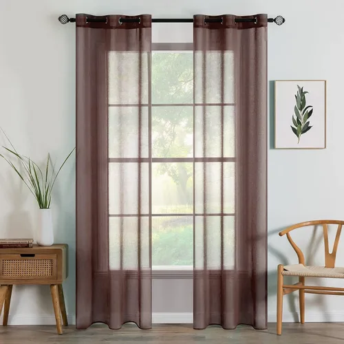 Miniatura 34 de MIULEE 2 paneles de cortinas semitransparentes beige para ventana, elegantes con ojales en la parte superior, cortinas de gasa