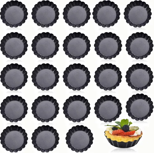 Miniatura 11 de DATANYA Mini Sartenes para Tartas con Fondo Extraíble de 3 Pulgadas, Molde para Tartas de Quiche de Acero al Carbono Antiadherente de 0.8 Pulgadas