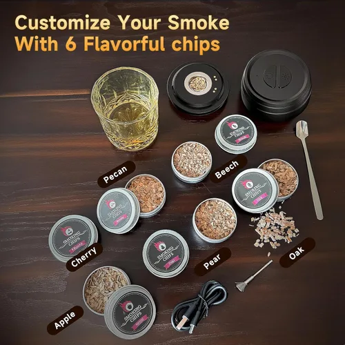 Miniatura 8 de Kit de ahumador de whisky eléctrico con mechero incorporado, recargable, kit de ahumador de cócteles al estilo antiguo, bourbon y bebidas con 6