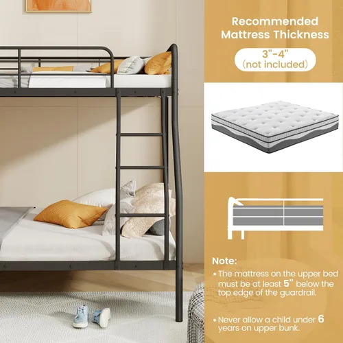 Miniatura 7 de Giantex Literas de metal tamaño individual sobre matrimonial, litera resistente para adolescentes y adultos con escalera y barandillas, litera