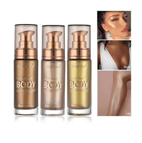 Miniatura 3 de Paquete de 2 luminizadores corporales, de alto brillo, impermeable, para el rostro, loción humectante, bronceador, base de maquillaje, bronceador