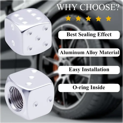Miniatura 6 de 4 tapas de vástago de válvula de neumático estilo dado, con anillo de goma O, cubiertas universales de aleación de aluminio a prueba de polvo