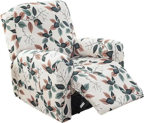 Miniatura 36 de NILUOH Funda para sillón reclinable, 4 piezas, elástica, estampada, con bolsillo lateral, funda para sofá reclinable, antideslizante, ajustable, 16