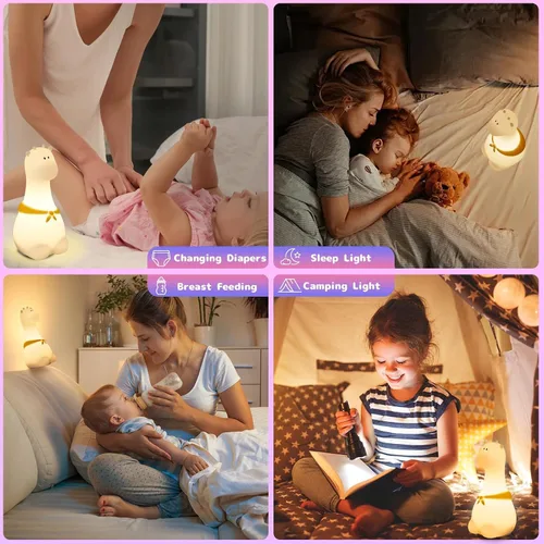Miniatura 7 de Luz nocturna de silicona para niños – Lámpara recargable con control táctil y 8 colores, lindo diseño de animales para habitación infantil